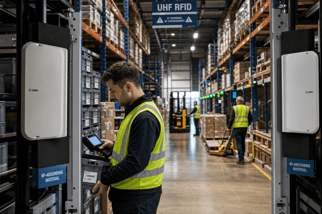 Welke RFID oplossingen passen het best bij voorraadbeheer in een magazijn met veel metalen rekken en hoe voorkom je&nbsp;leesfouten?