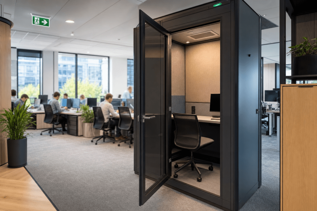 Waar moet je op letten bij het kiezen van geluidsdichte cabines voor kantoortuinen (afmetingen, ventilatie en geluidsisolatie)?