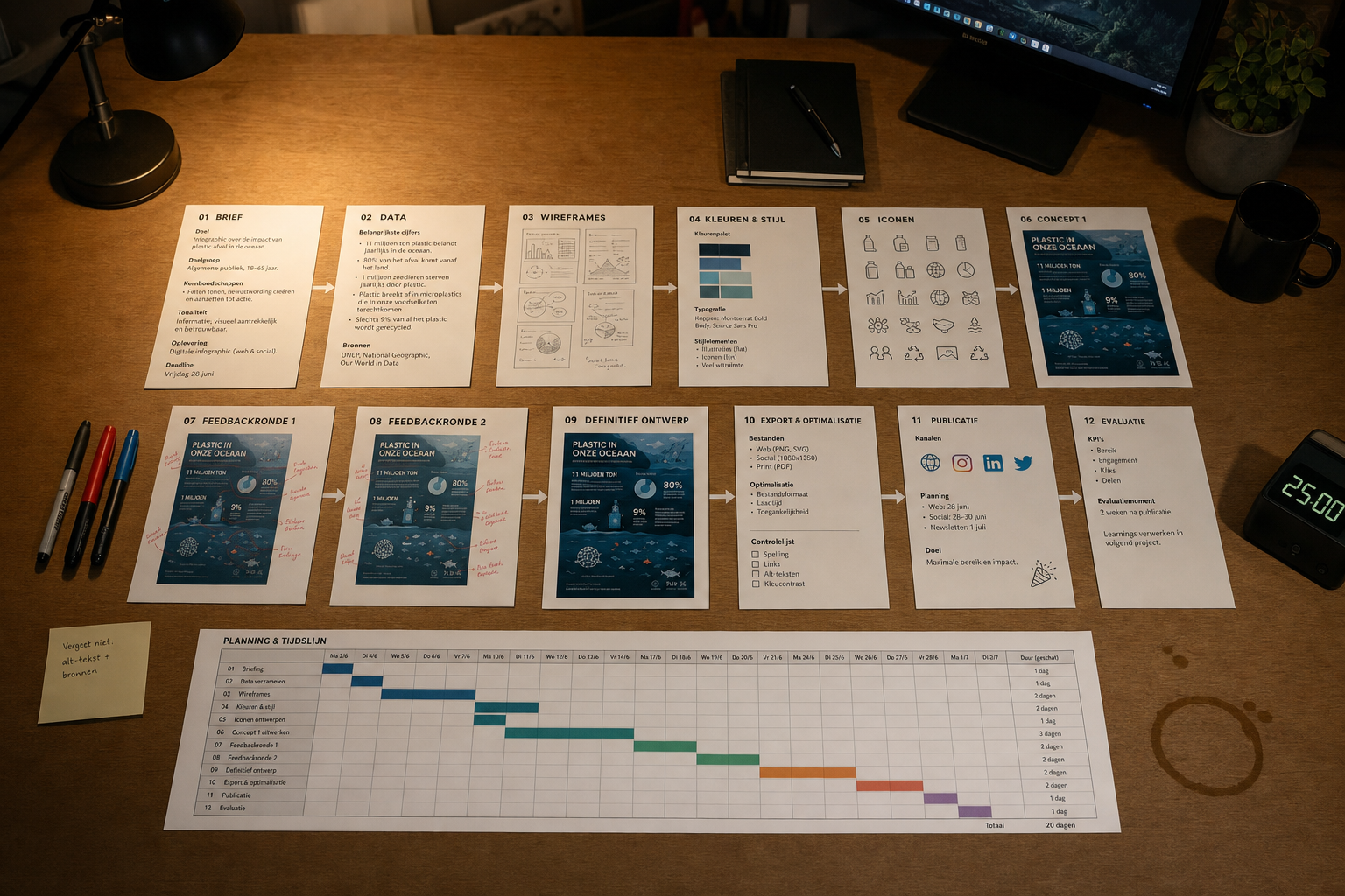 Stappen infographic ontwerpproces